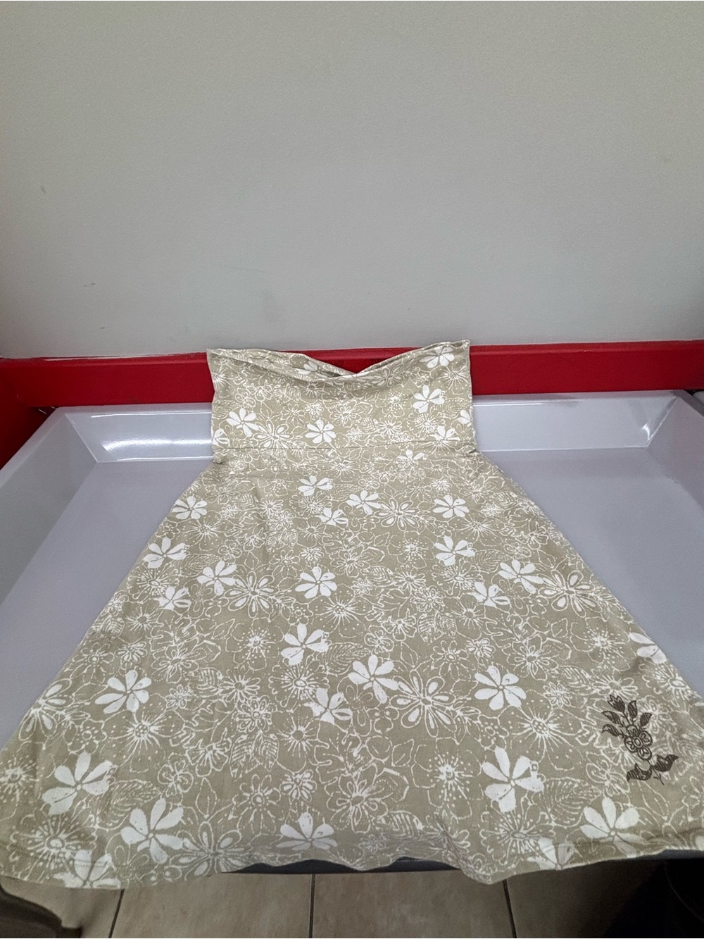 Eddie Bauer Women's Skirt Large Tan White Floral Cotton 28" Length